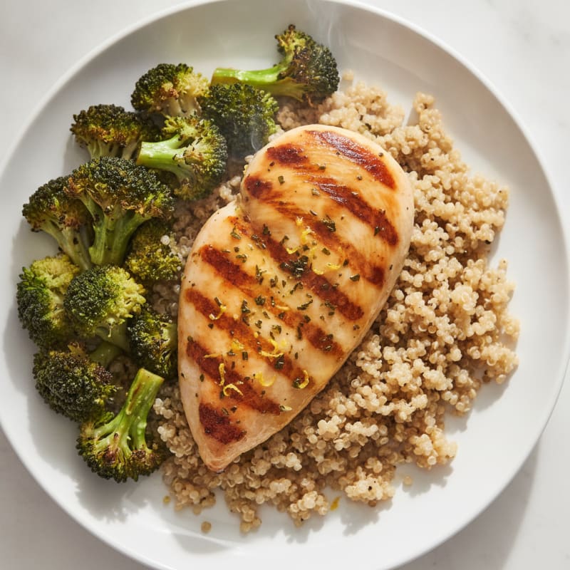 Grilled Chicken Breast with Quinoa and Roasted Broccoli