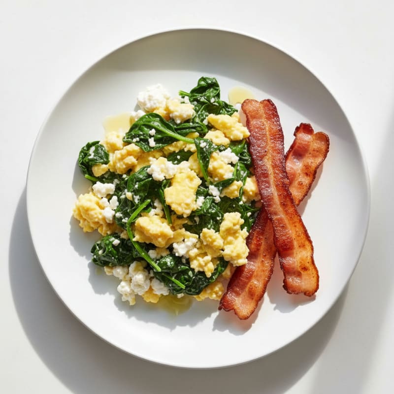 Cottage Cheese Scramble with Spinach and Turkey Bacon
