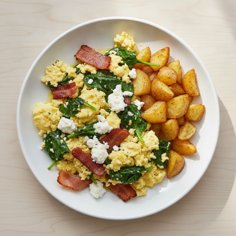 Cottage Cheese Scramble with Spinach and Turkey Bacon