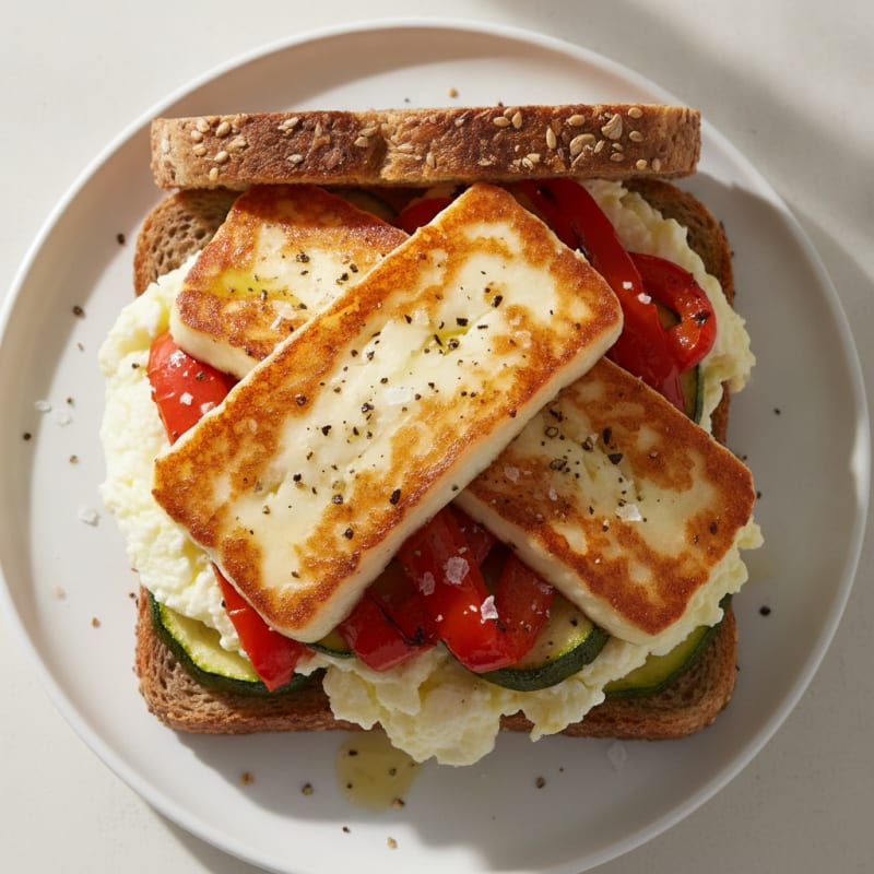 Grilled Halloumi and Roasted Vegetable Sandwich