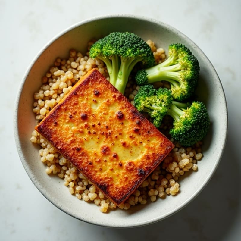 Crispy Baked Tofu with Roasted Broccoli and Quinoa
