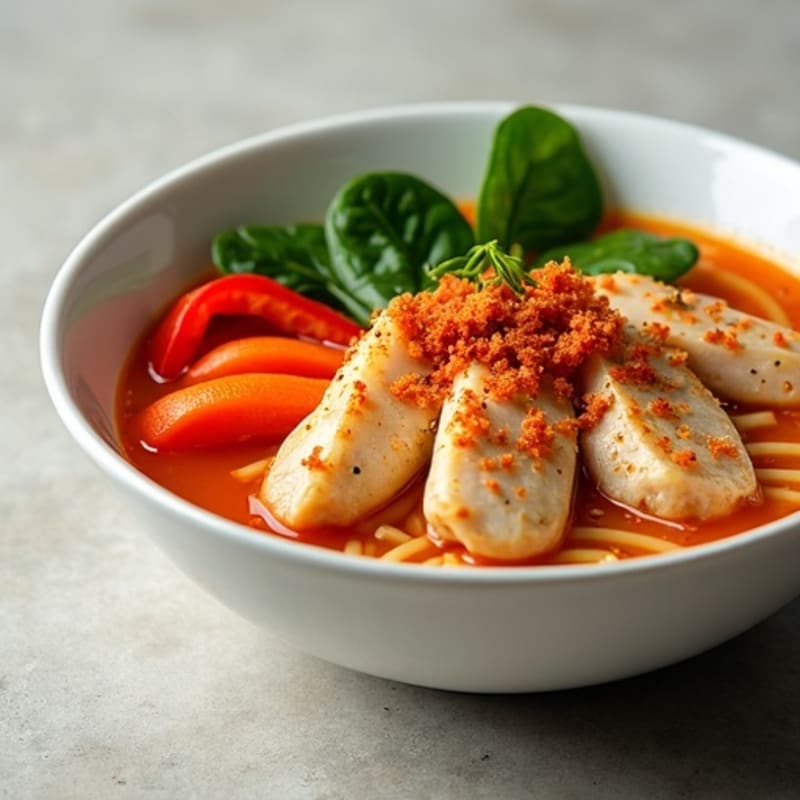 Spicy Sriracha Chicken Ramen with Fresh Vegetables
