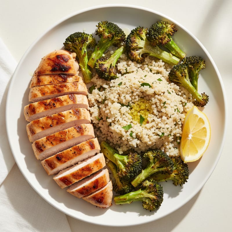 Grilled Chicken Breast with Roasted Broccoli and Quinoa