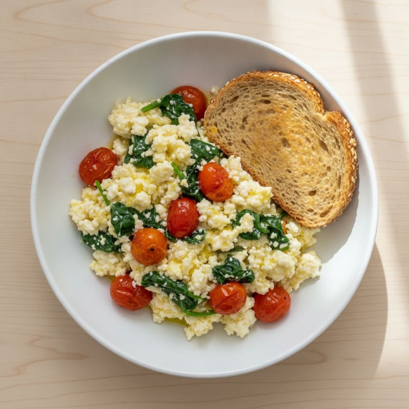 Cottage Cheese Scramble with Spinach and Cherry Tomatoes