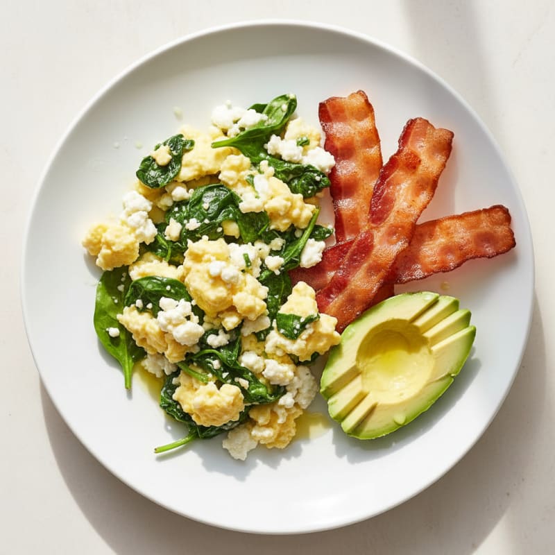 Cottage Cheese Scramble with Spinach and Turkey Bacon