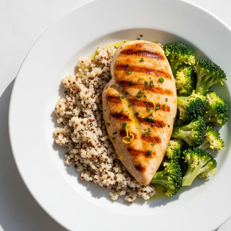 Grilled Chicken Breast with Quinoa and Steamed Broccoli