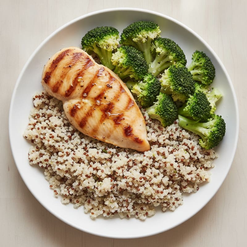 Grilled Chicken Breast with Quinoa and Steamed Broccoli