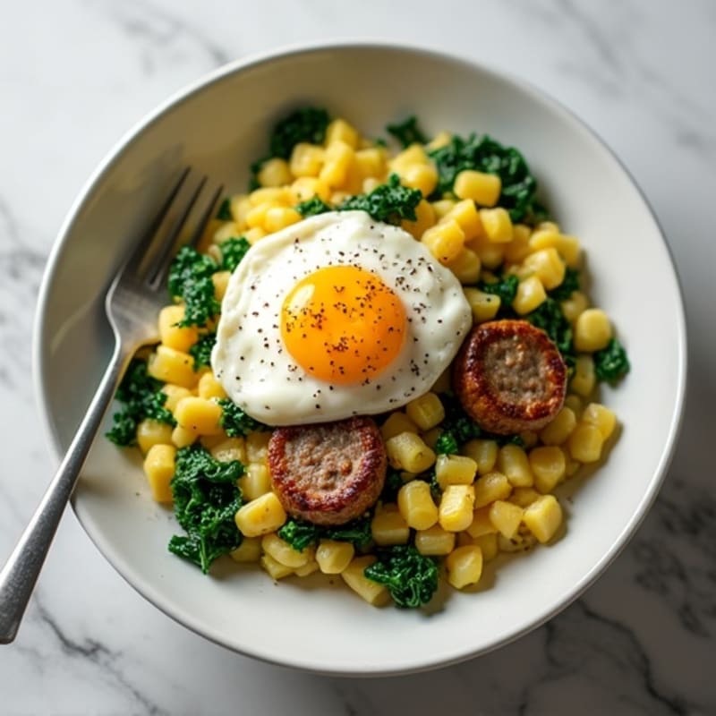 Egg White Scramble with Turkey Sausage and Sautéed Spinach