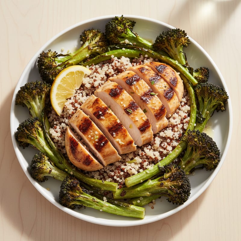 Grilled Chicken Breast with Quinoa and Roasted Broccoli