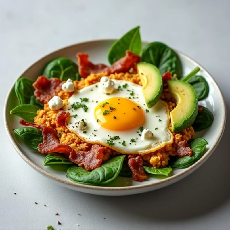 Crispy Turkey Bacon and Spinach Egg White Scramble with Avocado
