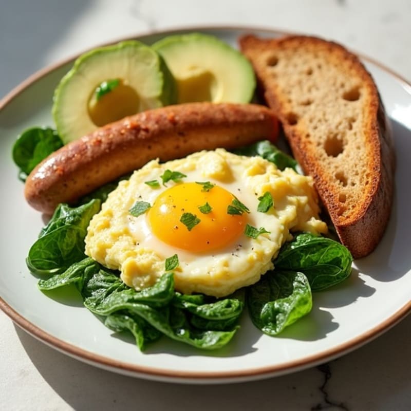 Egg White Spinach Scramble with Turkey Sausage