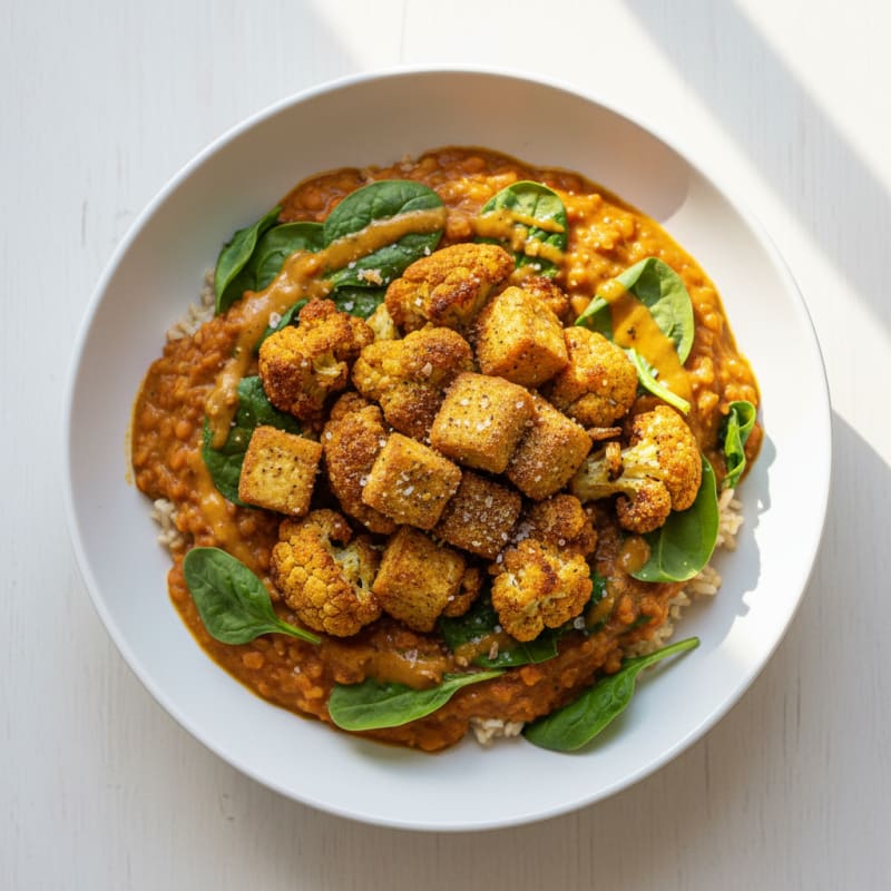 Red Lentil Curry with Roasted Cauliflower