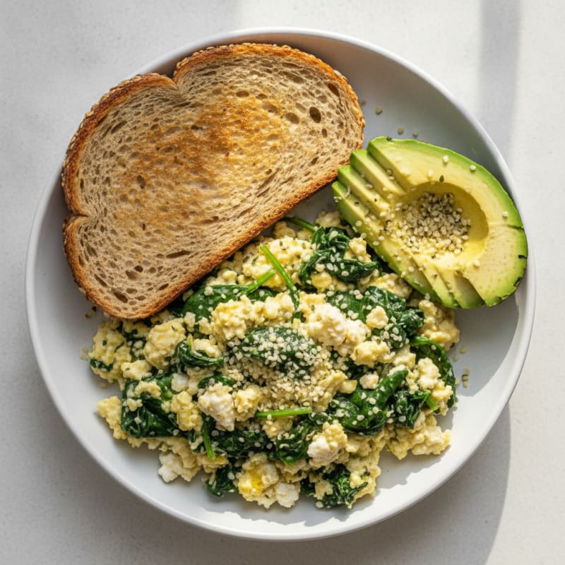 Egg White and Cottage Cheese Scramble with Sautéed Spinach