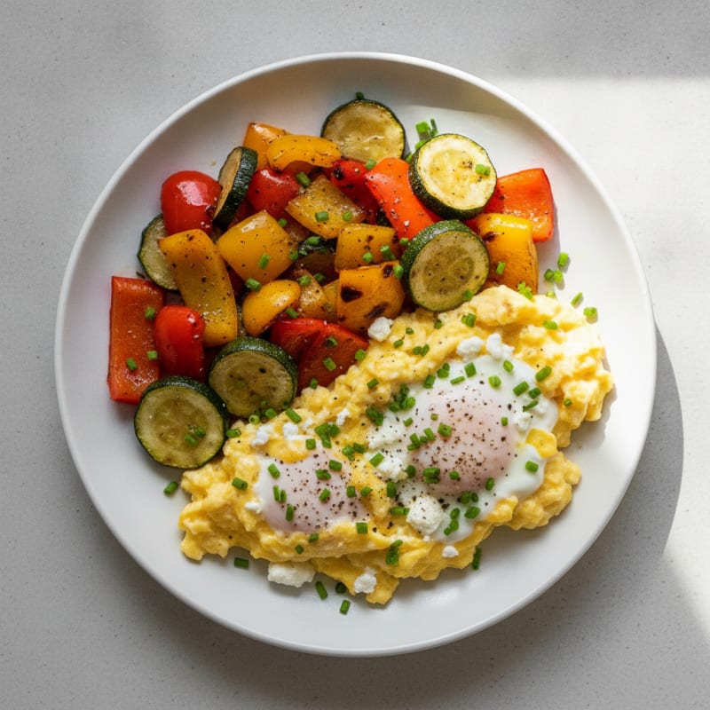 Hearty Scrambled Eggs with Roasted Vegetables