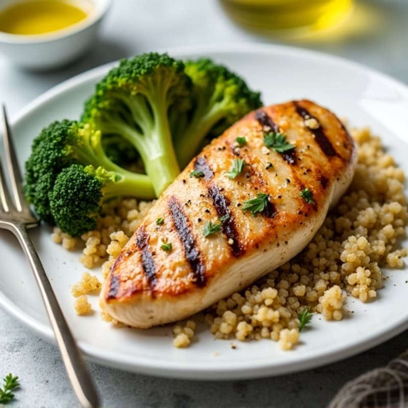Grilled Chicken Breast with Quinoa and Roasted Broccoli