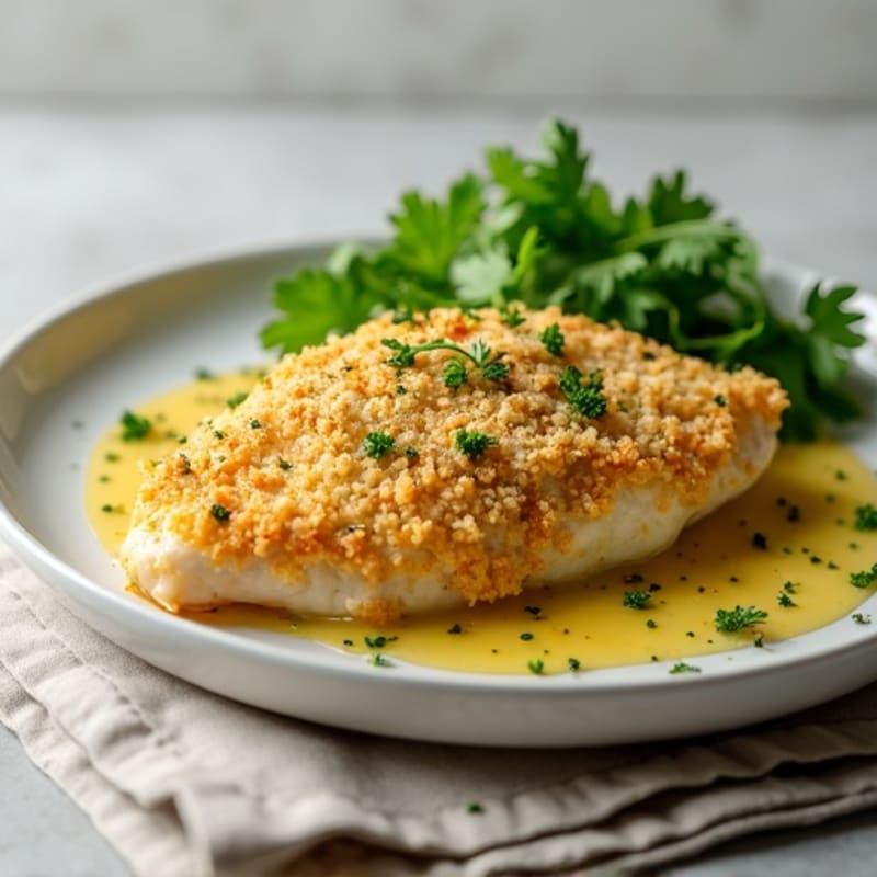 Herb-Crusted Pan Seared Chicken with Lemon Garlic Sauce