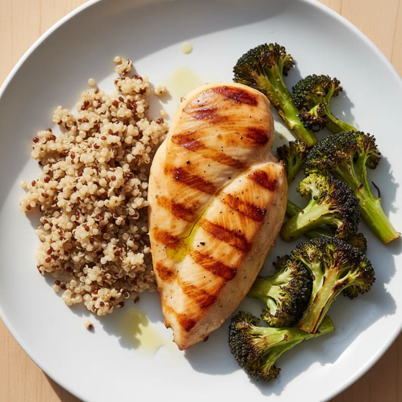 Grilled Chicken Breast with Roasted Broccoli and Quinoa