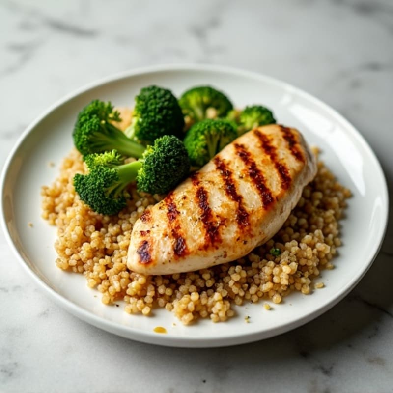 Grilled Chicken Breast with Quinoa and Roasted Broccoli