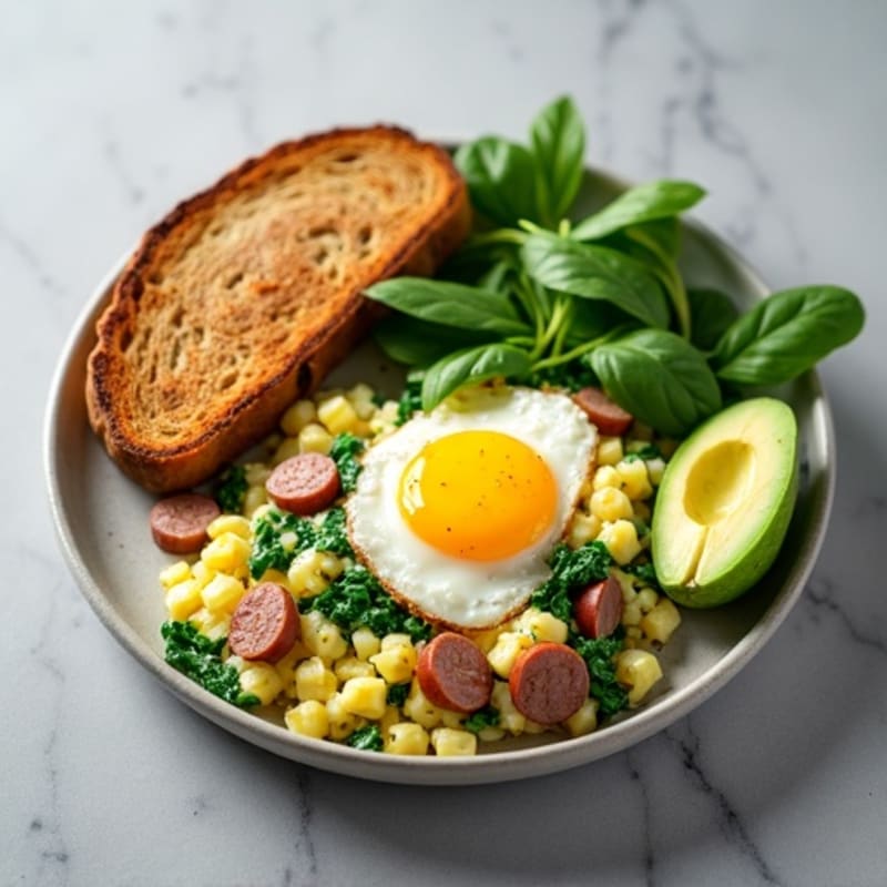 Egg White Scramble with Spinach and Lean Turkey Sausage