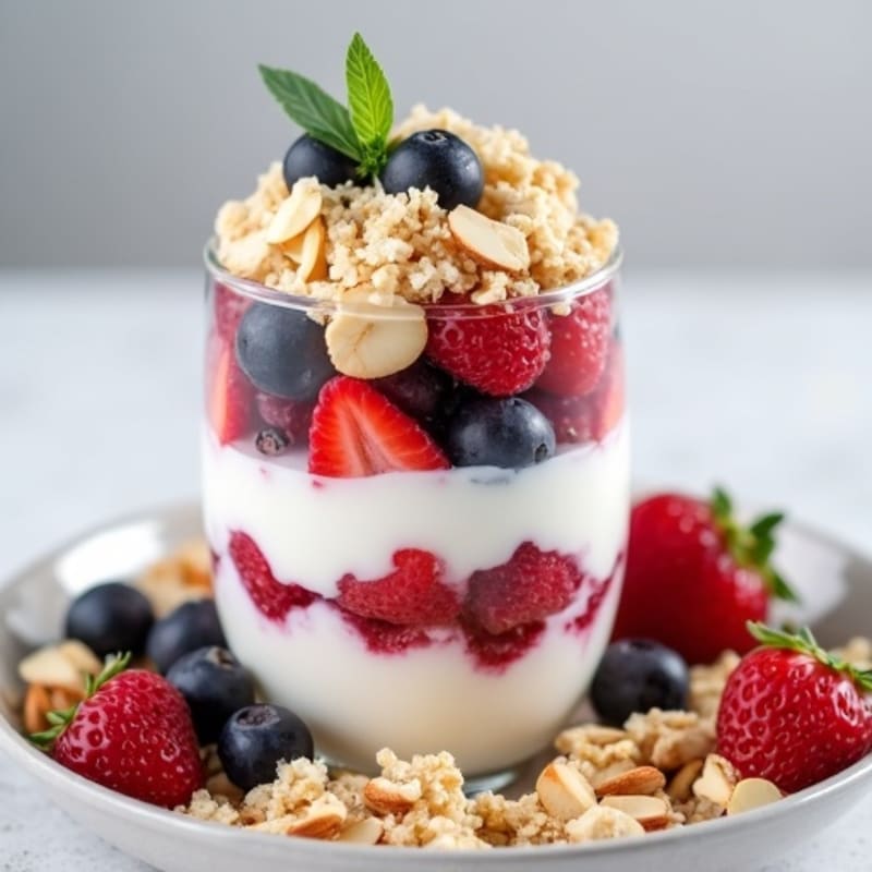 Creamy Greek Yogurt Parfait with Mixed Berries and Almonds