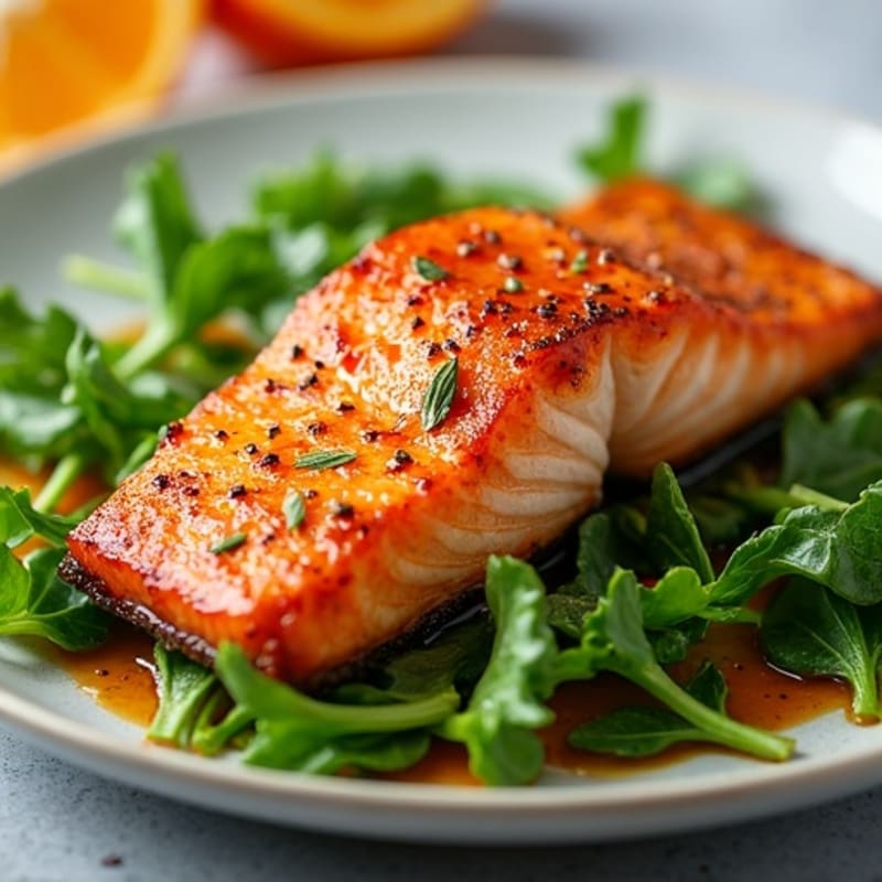 Crispy Roasted Salmon with Spicy Citrus Glaze and Fresh Greens