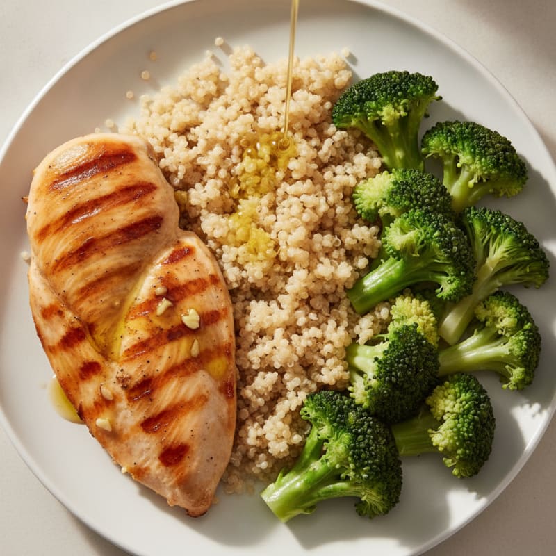 Grilled Chicken Breast with Quinoa and Steamed Broccoli
