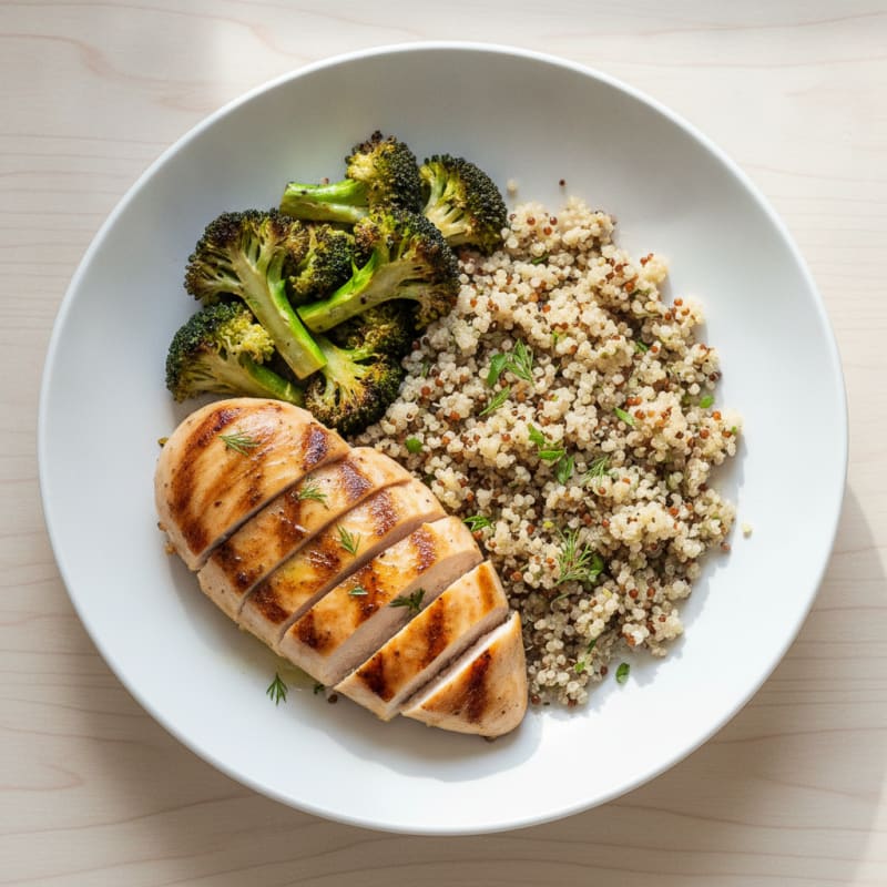 Grilled Chicken Breast with Quinoa and Roasted Broccoli