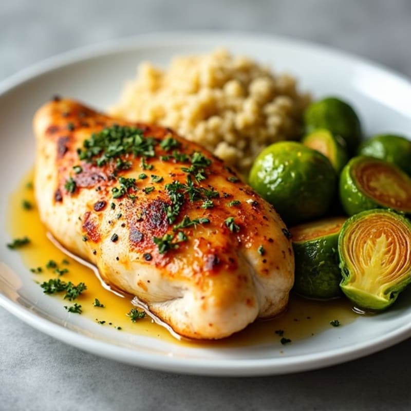 Lemon Herb Roasted Chicken with Crispy Brussels Sprouts