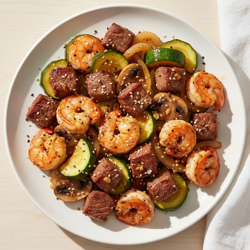 Hibachi-Style Steak and Shrimp with Vegetables