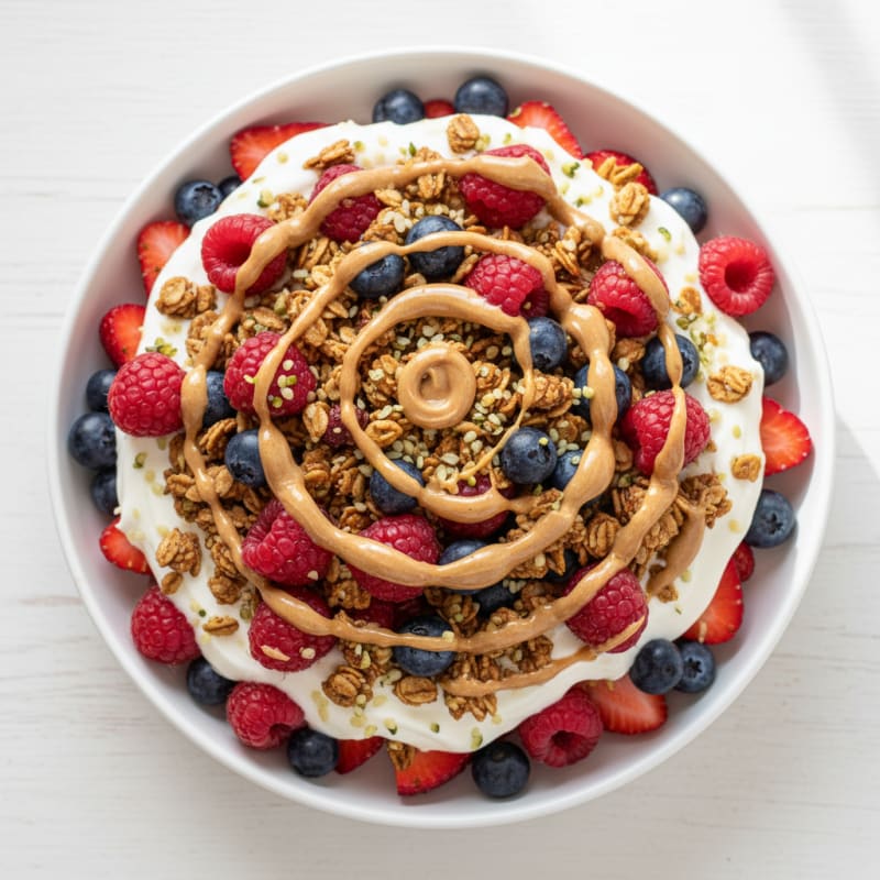 Greek Yogurt Protein Parfait with Mixed Berries and Almond Butter