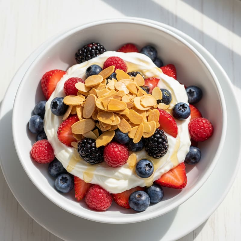 Creamy Greek Yogurt Parfait with Mixed Berries and Almonds