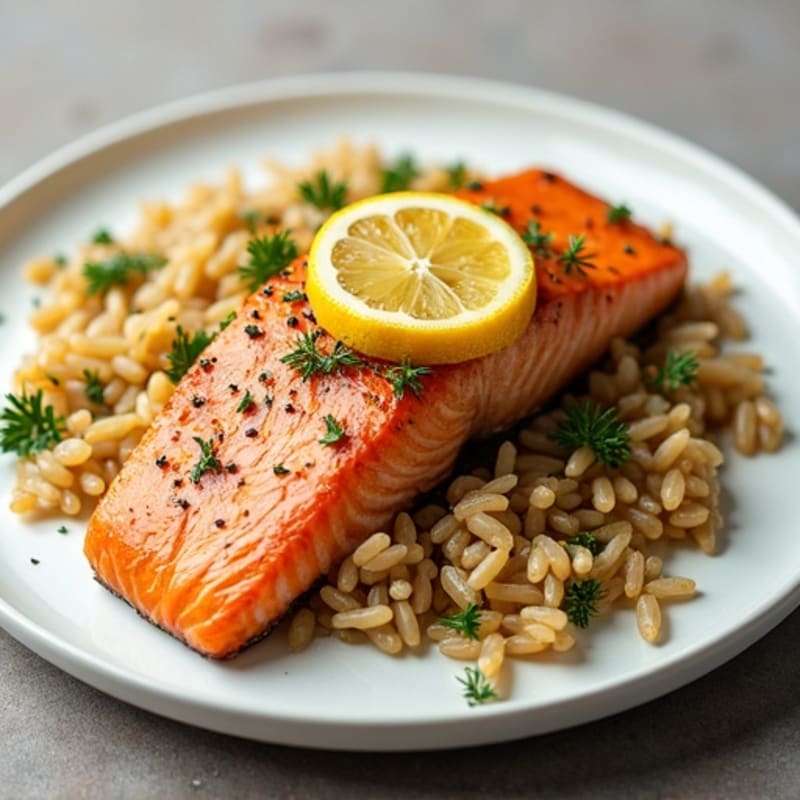Lemon-Herb Roasted Salmon with Fluffy Brown Rice
