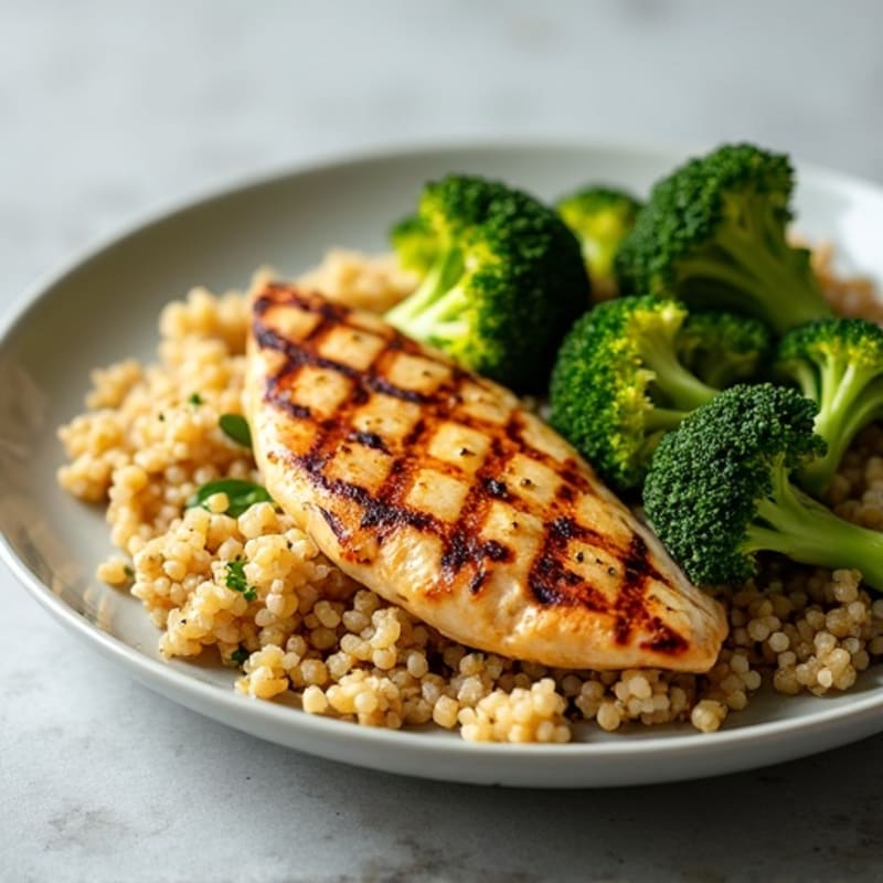 Grilled Chicken Breast with Quinoa and Roasted Broccoli