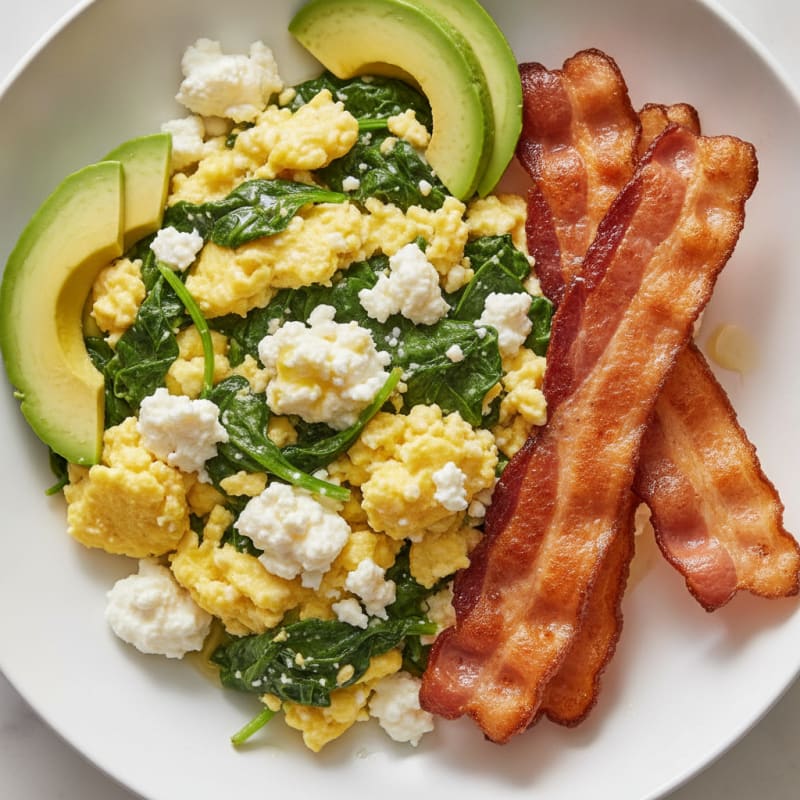 Cottage Cheese Scramble with Spinach and Turkey Bacon