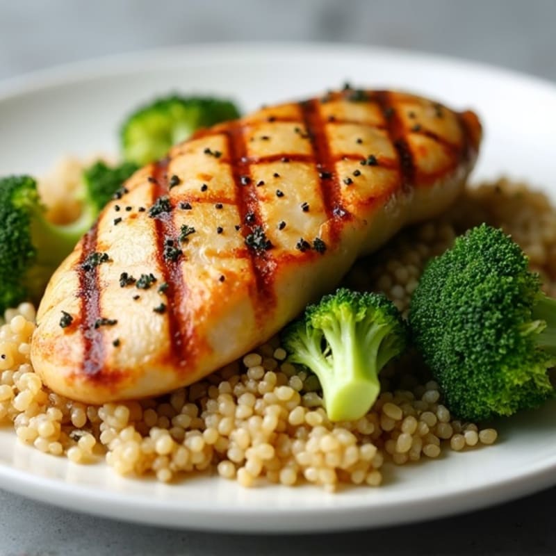 Grilled Chicken Breast with Roasted Broccoli and Quinoa