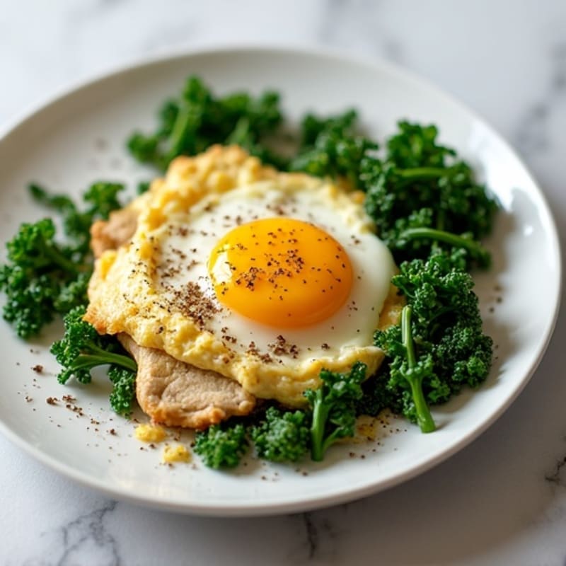 Spinach and Chicken Egg White Scramble with Sautéed Kale