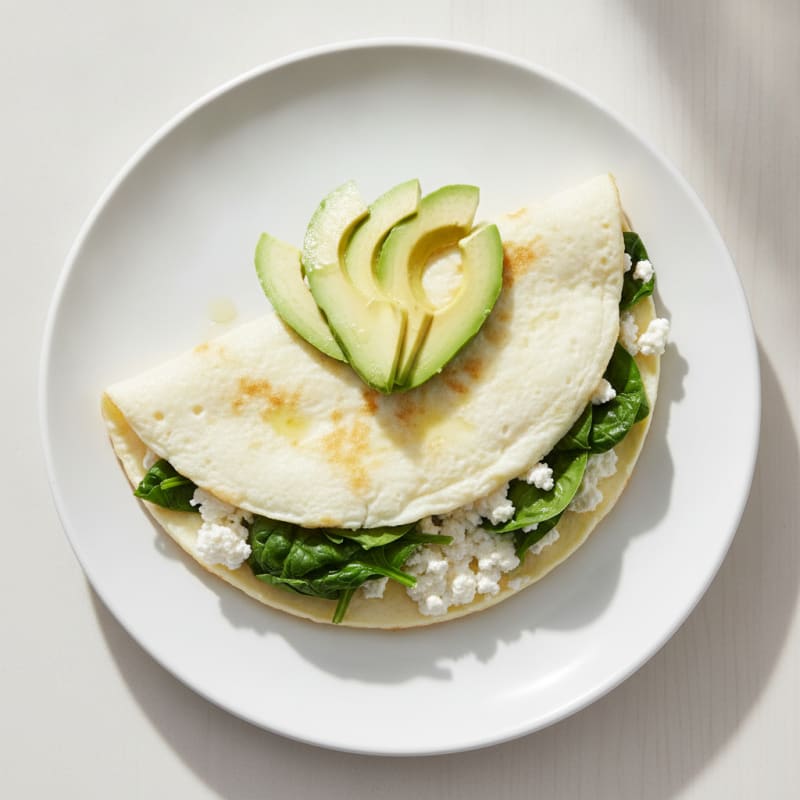 Egg White Spinach Omelette with Cottage Cheese and Sliced Avocado