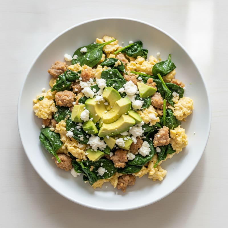 Egg White and Turkey Sausage Scramble with Spinach and Feta