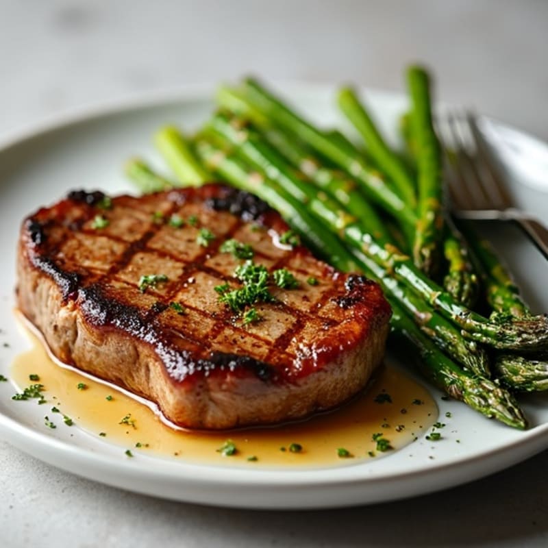 Tender Seared Steak with Garlic Roasted Asparagus