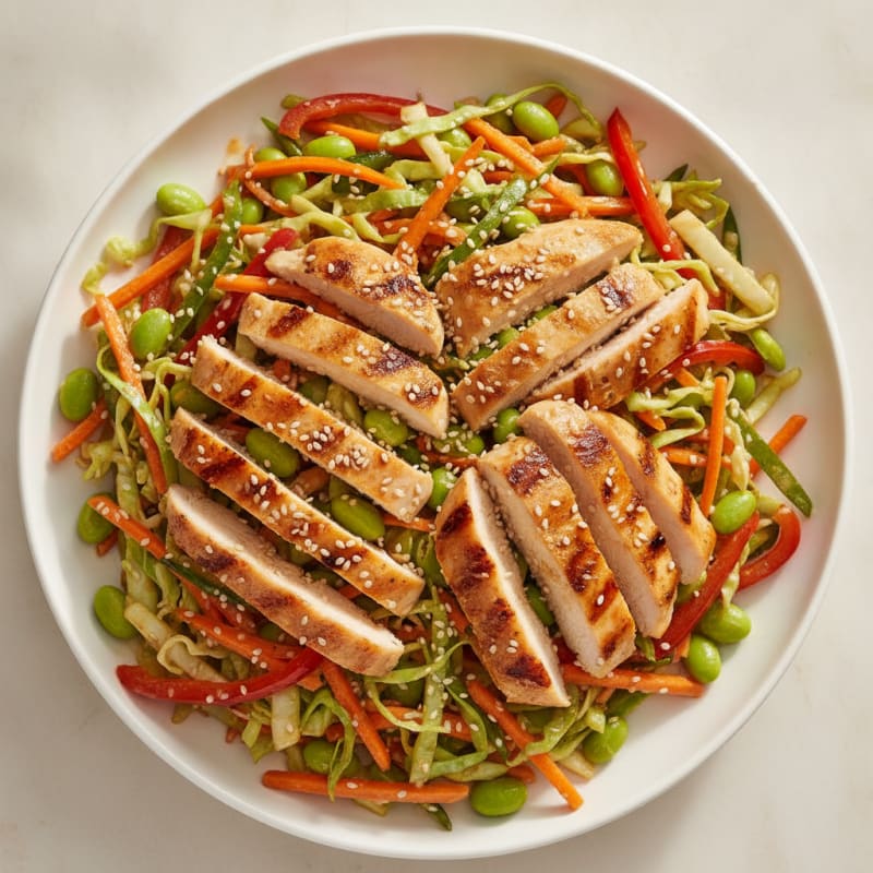 Grilled Chicken and Crunchy Vegetable Salad with Sesame-Ginger Dressing