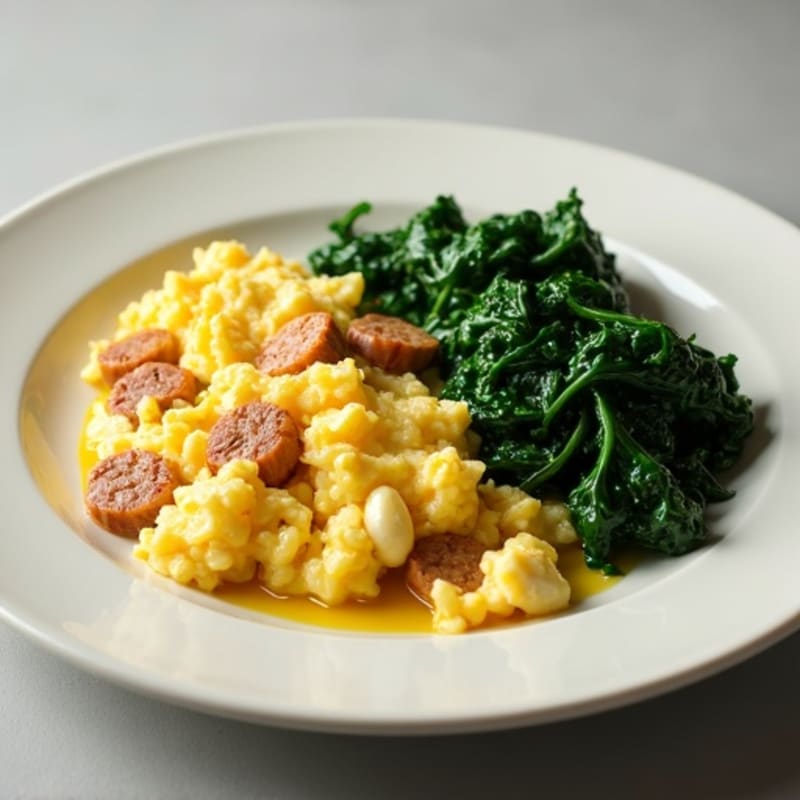 Egg White Scramble with Turkey Sausage and Sautéed Spinach