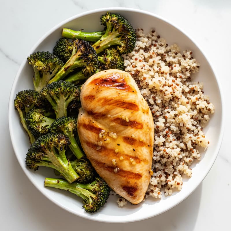 Grilled Lemon-Garlic Chicken Breast with Quinoa and Roasted Broccoli