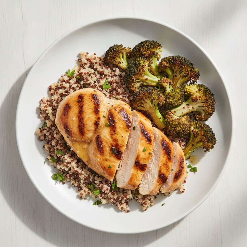 Grilled Chicken Breast with Quinoa and Roasted Broccoli