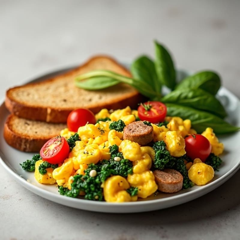 Egg White and Turkey Sausage Scramble with Spinach and Tomatoes