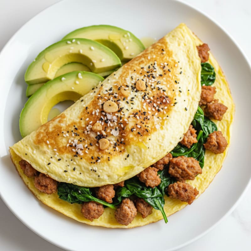 Egg White Spinach Omelet with Turkey Sausage