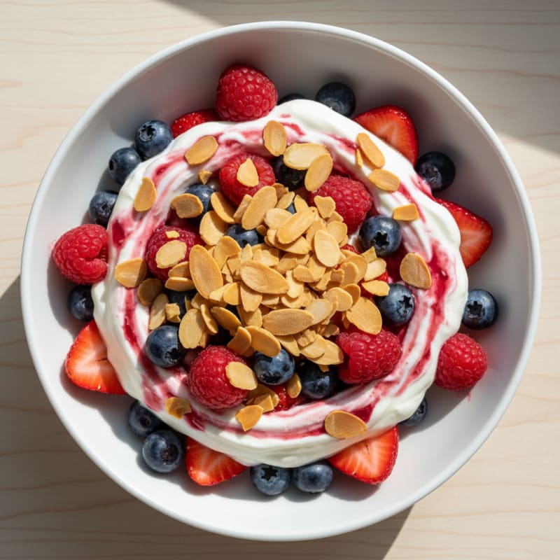 Greek Yogurt Protein Parfait with Mixed Berries and Almonds