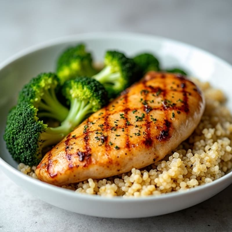 Grilled Chicken Breast with Roasted Broccoli and Quinoa