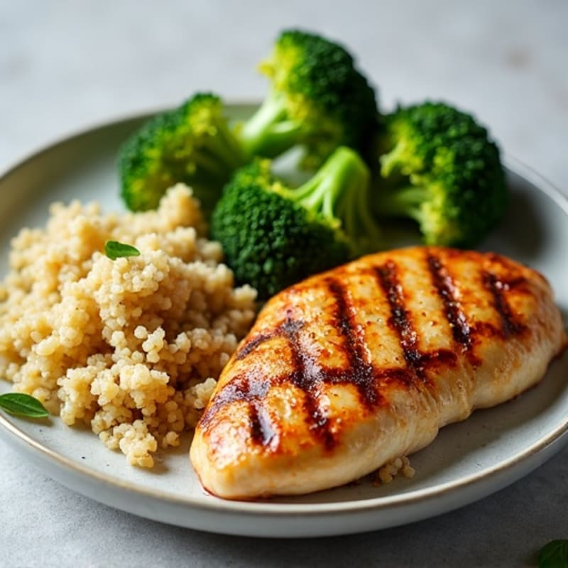 Grilled Chicken Breast with Quinoa and Roasted Broccoli