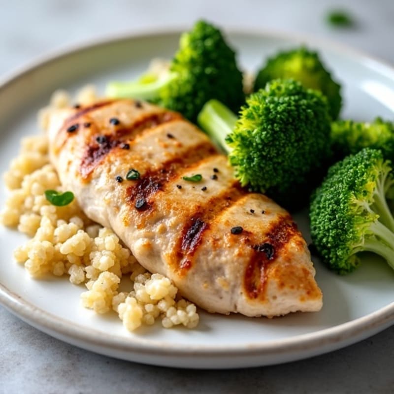 Grilled Chicken Breast with Quinoa and Steamed Broccoli