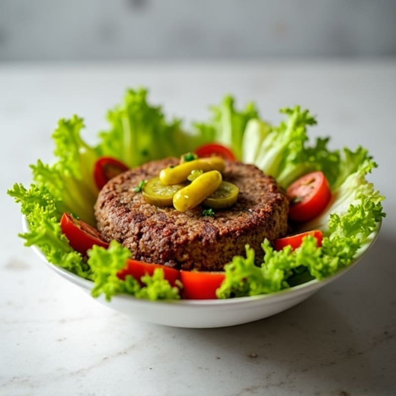 Lean Ground Beef Burger Bowl with Crispy Romaine and Tangy Pickles